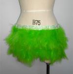 Double Layer Skirt / Fabulous Feather Mini Skirt With Rhinestones Waist Band