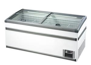 China High Efficiency Static Cooling Supermarket Island Freezer For Meat Seafood factory