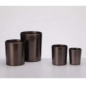 China ODM Spray Metallic Round Glass Candle Holder Lead Free Coffee Color factory