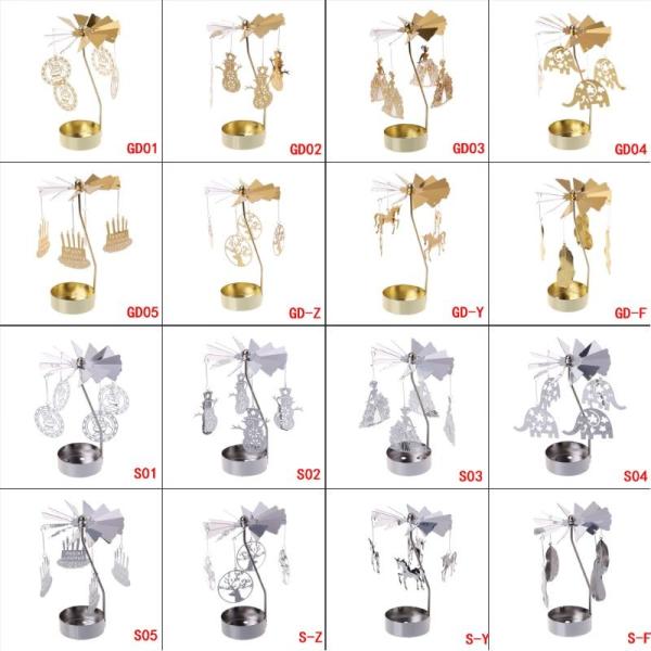 Christmas Santa Claus Snowman Deer Rotary Spinning Carousel Swivel Tealight Candle Holder Stand Tea Light Home Decoratio