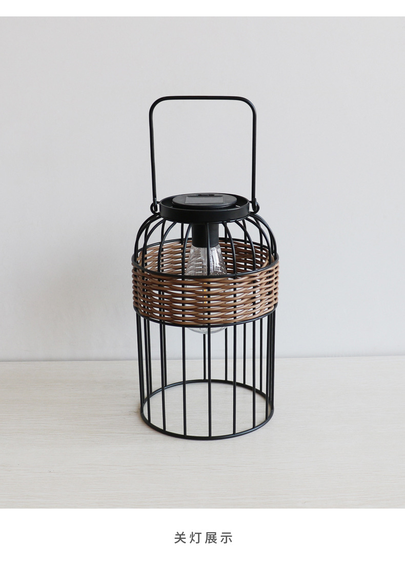 Small Portable Rattan Woven Solar Lights For Balcony Table Atmosphere
