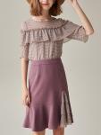 Ladies Short Sleeve Plaid Blouse With Ruffle
