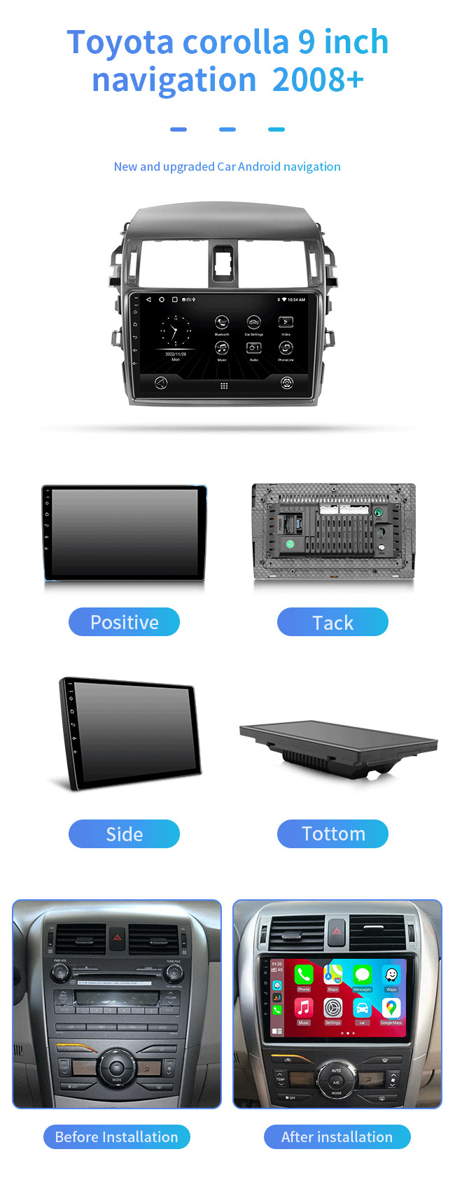 For Toyota Corolla 2007 2008 2009 2010 1280*720P QLED Screen Car Stereo Radio Audio GPS Navigation DVD Video Player