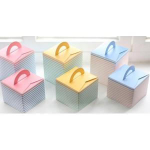 Folding Pink Paper Box Packaging With Handle , Custom Design Colorful Cake Box