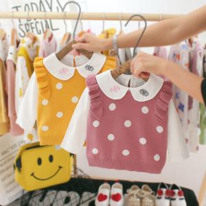 China Spring 39in Girls Casual Full Sleeve Shirts Children'S Sweater Vest With Two Piece Top factory