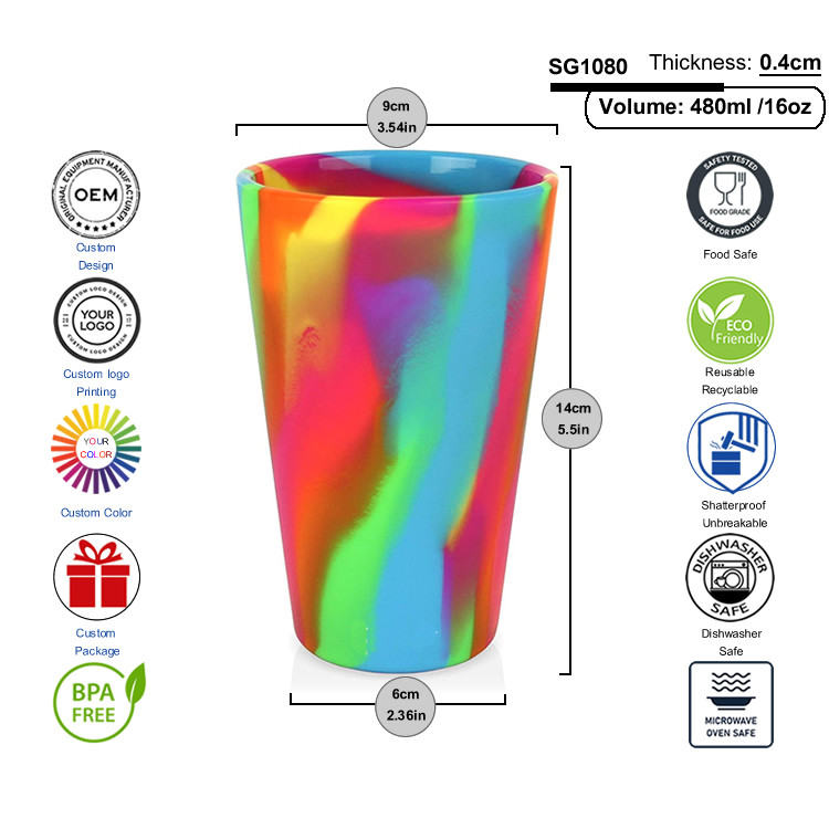 Promotional Straight Up Pint Glasses 16Oz Unbreakable Branded Silipint Cup