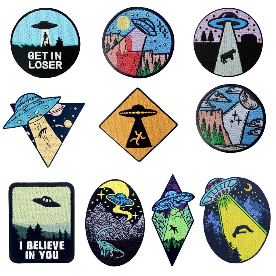 China Spaceman Astronaut UFO Custom Embroidery Patches Sew On Badge factory