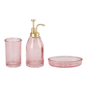 China 3Pcs Colorful Style Glass Bathroom Accessories Set With Crack Effect And Apothecary Head Pump factory