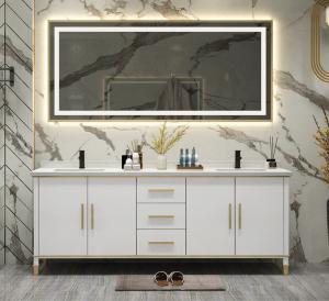 China Bathroom Wash Machine Cabinet Floating Vanity E1 white Melamine 1.2*0.7m Led Mirror factory