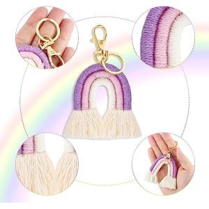 Rainbow Keychain Macrame Weaving Rainbow Tassel Keychains Car Keyring Holder