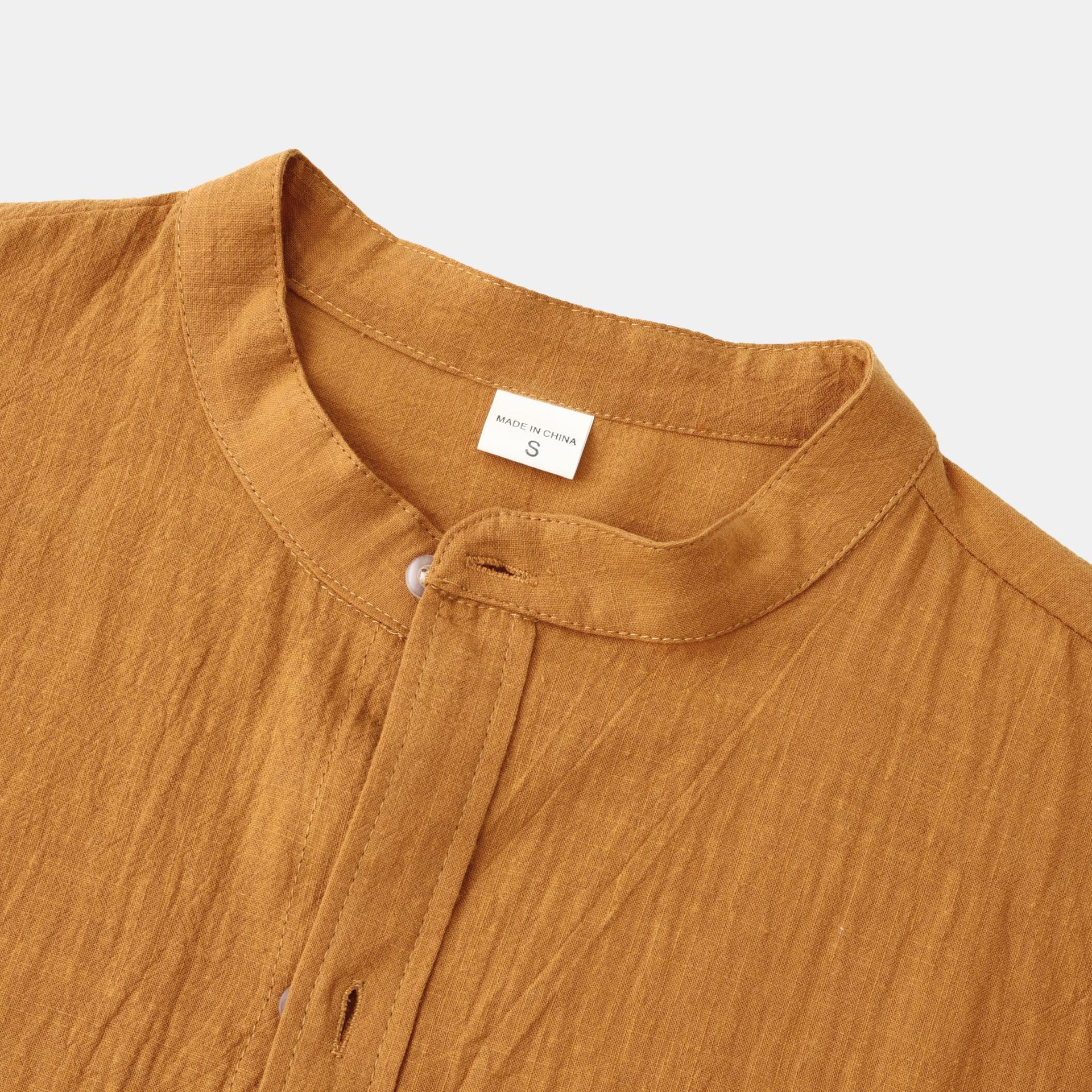 Advantageous Breathable Material Men's Orange Cotton Linen Shirt for Warm Weather
