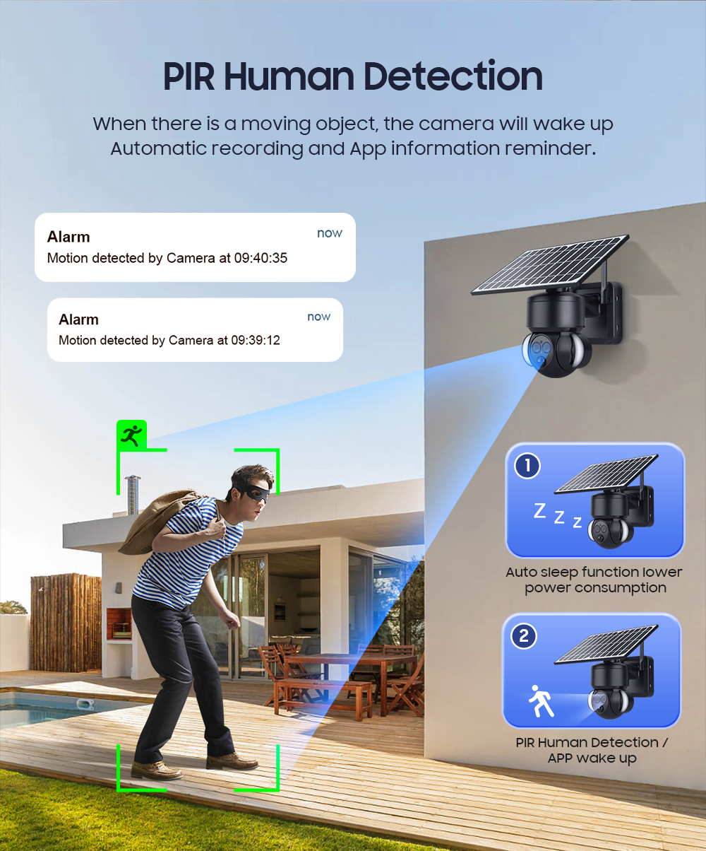 6MP HD IP Solar Security Camera 4G PTZ Dual Lens 12X Zoom Black Color