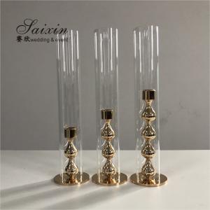 China Gold Candlestick Holders Wedding Deco Centerpiece Metal Gourd 25CM 20CM factory