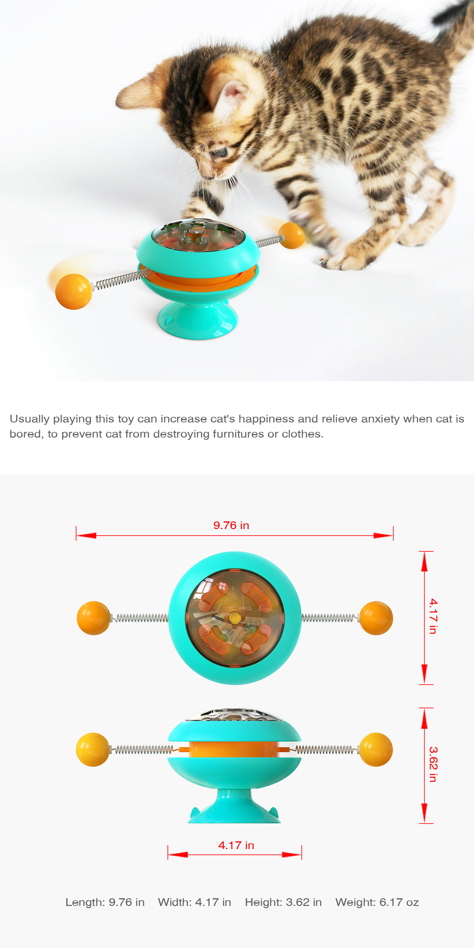 Rolling Scratching ABS Spinning Ball Cat Toy / 3 In 1 Teaser Cat Toy Improve IQ OEM