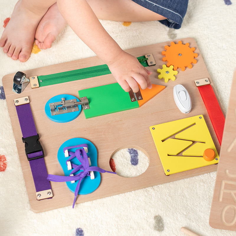 Beech Wood Double-sided Educational Activity Board for Kids Learning Wooden Sensory Toy