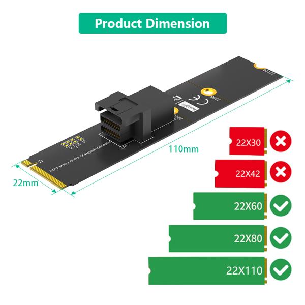 M.2 to SFF-8643 Adapter for NVMe SSD 32Gbps PCIe 3.0 x4
