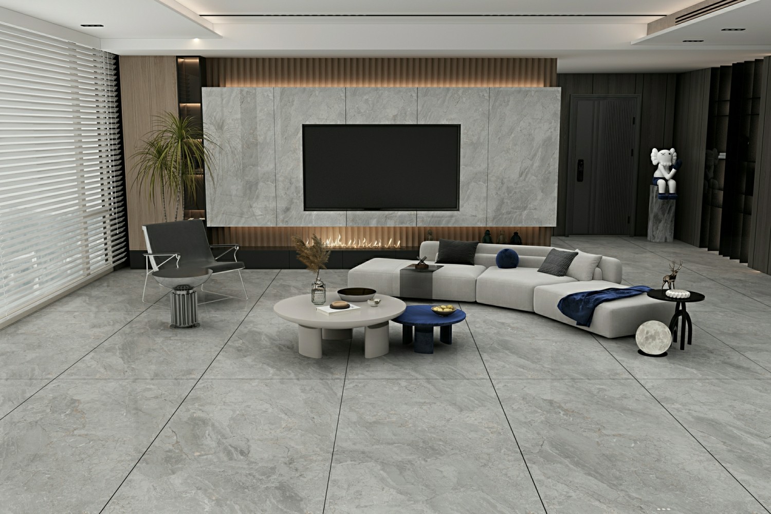 Grey Elegant Exterior Wall And Indoor Floor 900x1800x9mm Glazed Polished Porcelain Tile For Renovation And Project