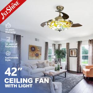 China 42 Inch Retractable Blades Ceiling Fan With 3 Color LED Light factory