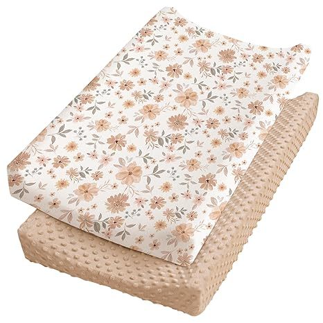 Breathable Changing Pad Cover 2 Pack, Soft Minky Dots Plush Diaper Changing