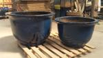 Round 60cmx37cm Blue Ceramic Outdoor Garden Pots