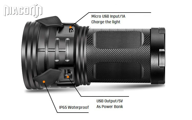 3xCREE XML T6 Led Hunting Flashlight , Rechargeable Power Bank Flashlight 30 Watt