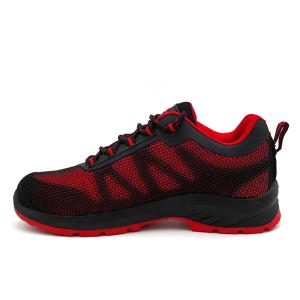 China KPU Breathable Mesh Work Boots S3 Slip Resistant Steel Toe Shoes Black Red factory