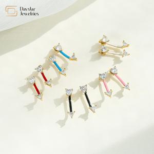 China Heart Triangle Colorful Enamel 14K Gold Jewelry Diamond Zircon Stud Earrings factory