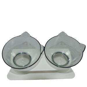 China Non Slip 2 Double Cat Food Bowl Plastic Lovely Cat Ear Shaped Bevel Water Neck Protection 11&quot; 12&quot; factory