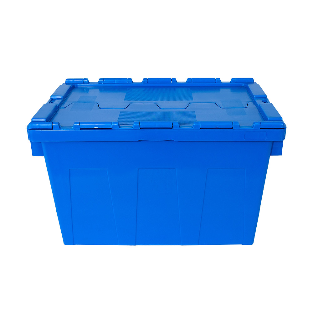 China Customized Logo Plastic Stackable Moving Crate with Attached Lid factory