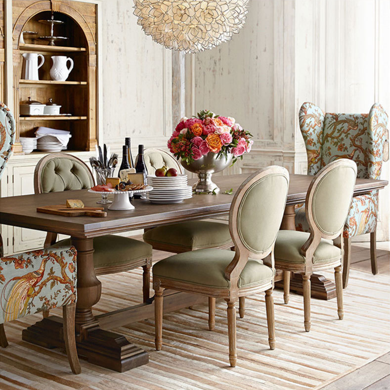 120cm*60cm*75cm Vintage Countryside Centre Dining Table with Curved Pine Wood