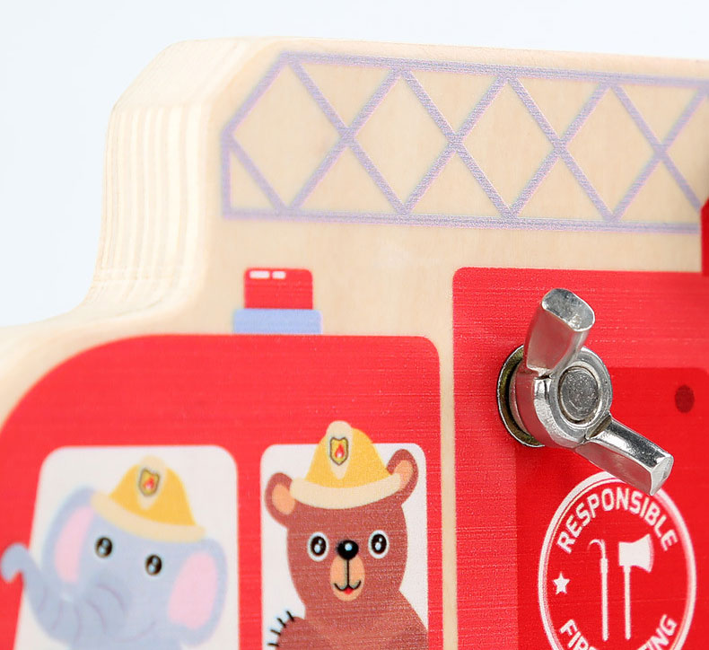 Preschool Wooden Car Busy Board Gear Unlocking Project Fire Truck Kindergarten Puzzle Toy