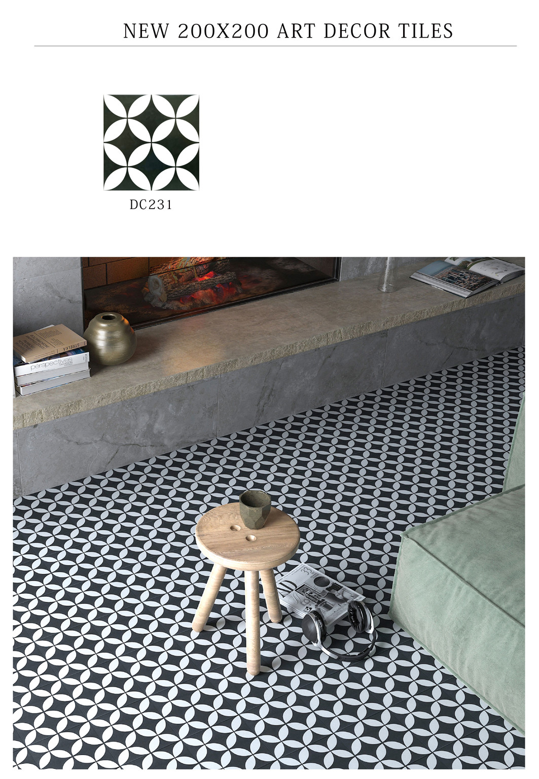 White And Black 200x200mm Ceramic Rustic Tile For Living Room And Wear-Resistant Wall Tiles For Balcony