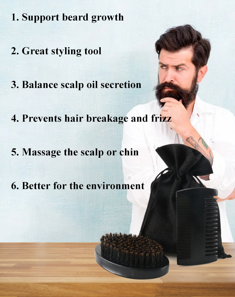Ergonomic Custom Logo Beard Comb Brush Set Mens Beard Grooming Kit 100g