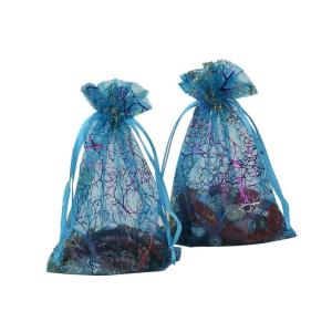 China Blue Organza 18x12&quot; Drawstring Gift Bags Biodegradable For Candy factory