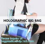 Neon Rainbow Hologram PVC Tote Bag custom holographic handbag PVC handle beach
