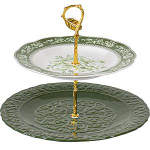China Other Volume Creative Ceramic Cake Stand 2 Tier Designer For Party Dessert Stand factory