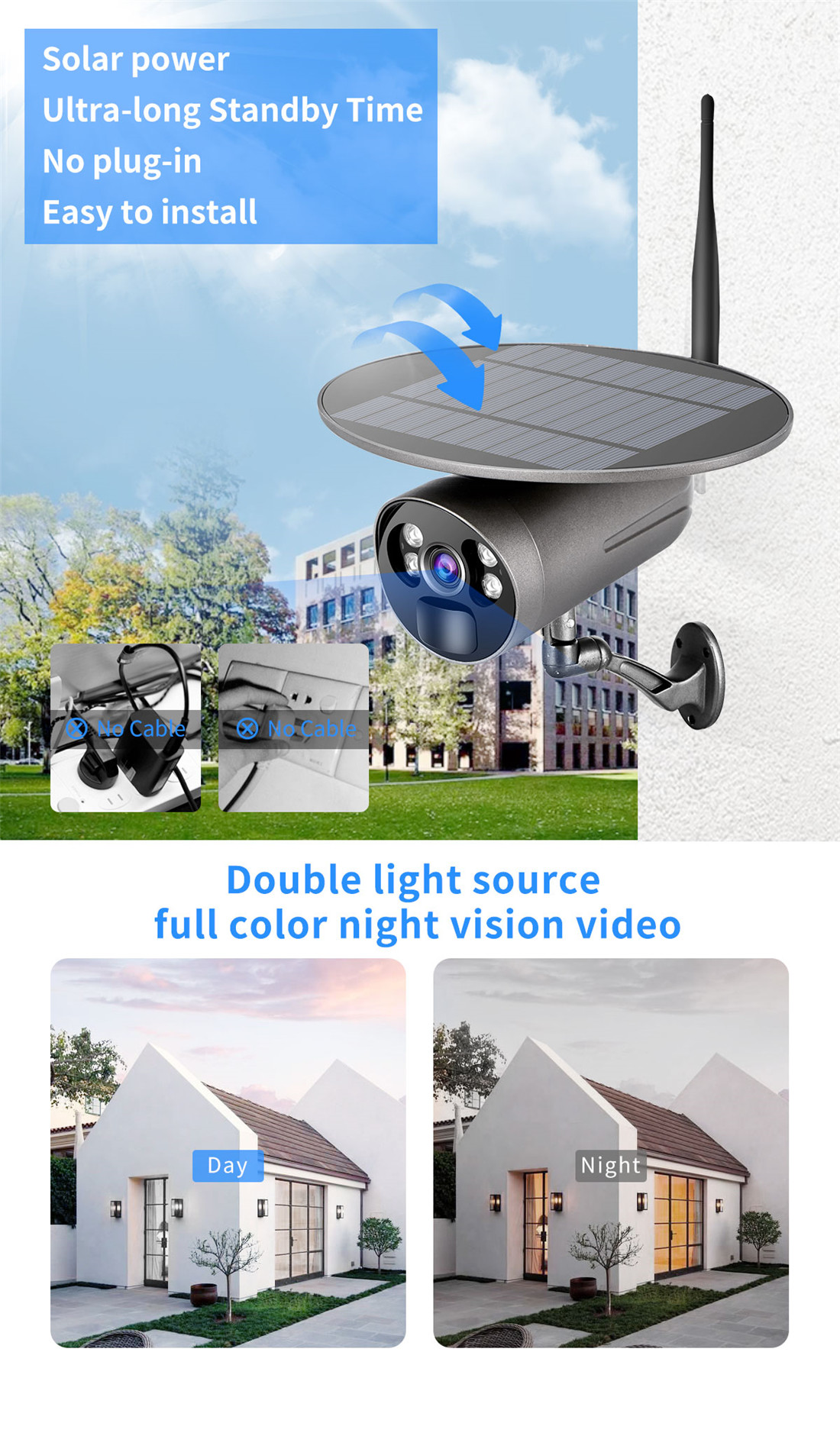 STW-5L Home Outdoor yard lamp night light no wires Ip66 Wireless 1080p Ip PTZ Security Surveillance Solar Wifi Camera(ST