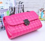 Pink Genuine Quilted Leather Handbags Alloy Chain Strap Western Style For Ladies