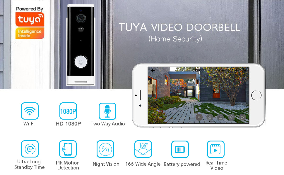 App Control IP65 Smart Video Doorbell PIR Wake Up Tuya Door Viewer