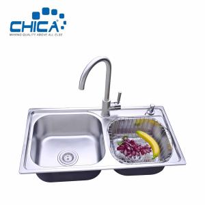 China SUS304 Stainless Steel Kitchen Sink Double Bowl Kitchen Sink Press Kitchen Sink With Faucet factory