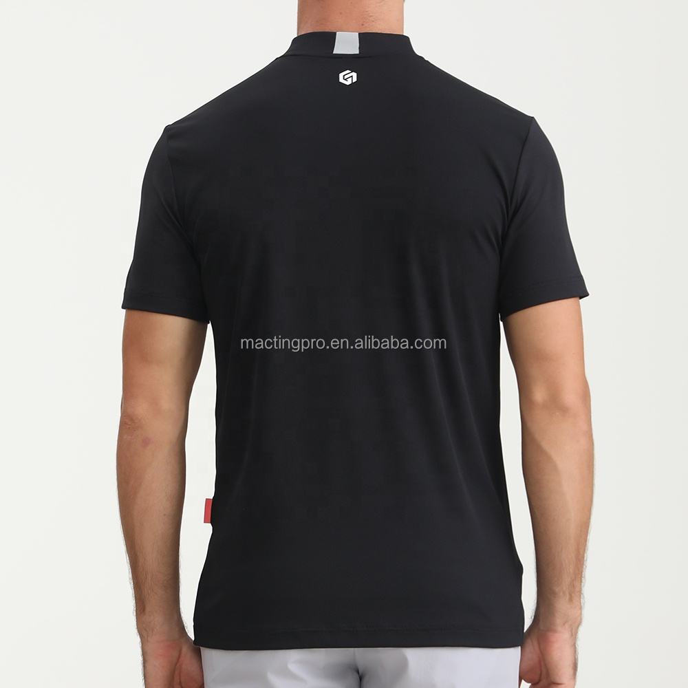 2024 Design Mandarin Collar Embroidered Rubber Silicone Logo Slim Fit Golf Polo T Shirts