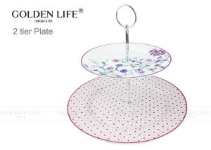 China Tidbit Snack Dish Painted Fruit Plates Purple Flowers Pattern With Brass Handle factory