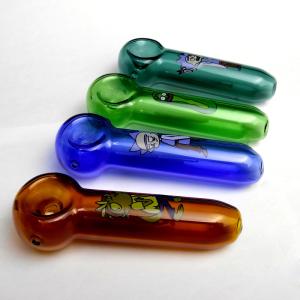China Durable Glass Hand Pipe Rick And Morty Pickle Tobacco Cucumber Label factory