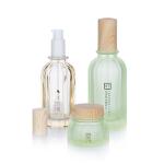 130ml/50g Glass Yellow/Green Transparent Cylindrical Smooth With Bamboo Lid For