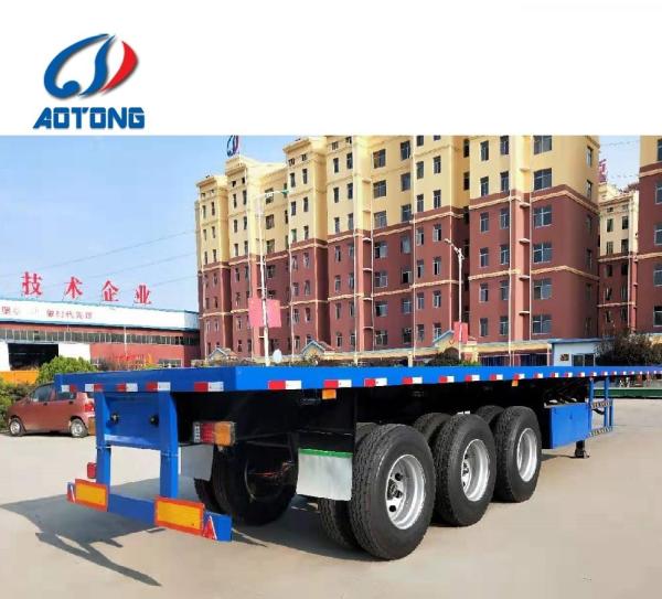 Standard 28 Ton Landing Gear 3 Axles 20ft 40ft Flat Bed Truck Trailer for 60Ton