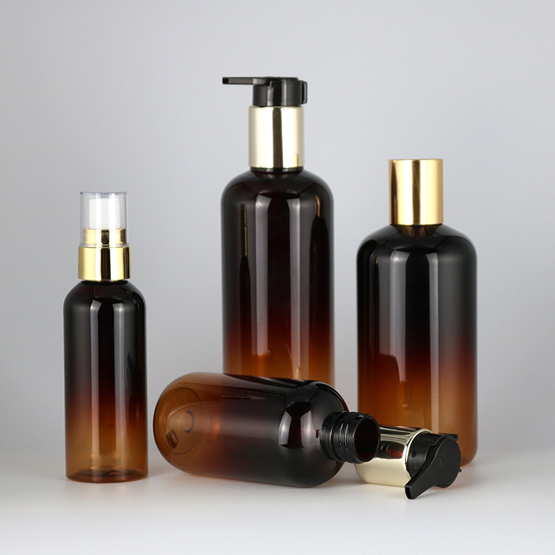 Amber Lotion Shower Conditioner Plastic Pump Shampoo Dispenser Bottle 7.4oz 13.5oz