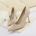 8668-3 Korean style fashion pointed shallow mouth high heels bowknot net red