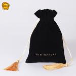 Custom Logo Non Woven Fabric Black Drawstring Packaging Bag For Cosmetic