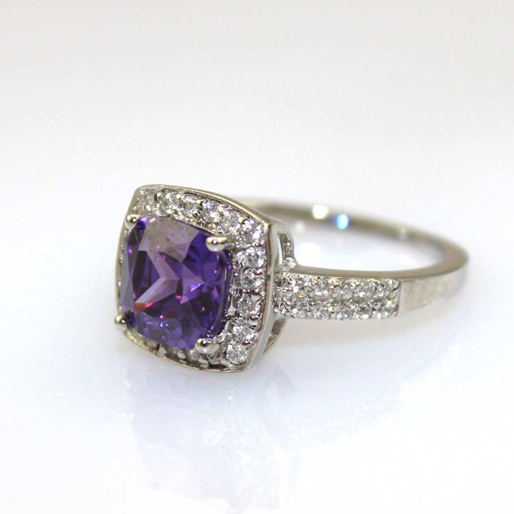Women Jewelry 925 Silver 7mmx7mm Amethyst Cubic Zirconia Ring(FR024)