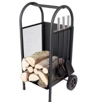 Firewood Rack with 4 Fireplace Tools Fireplace Log Holder for Indoor and Outdoor